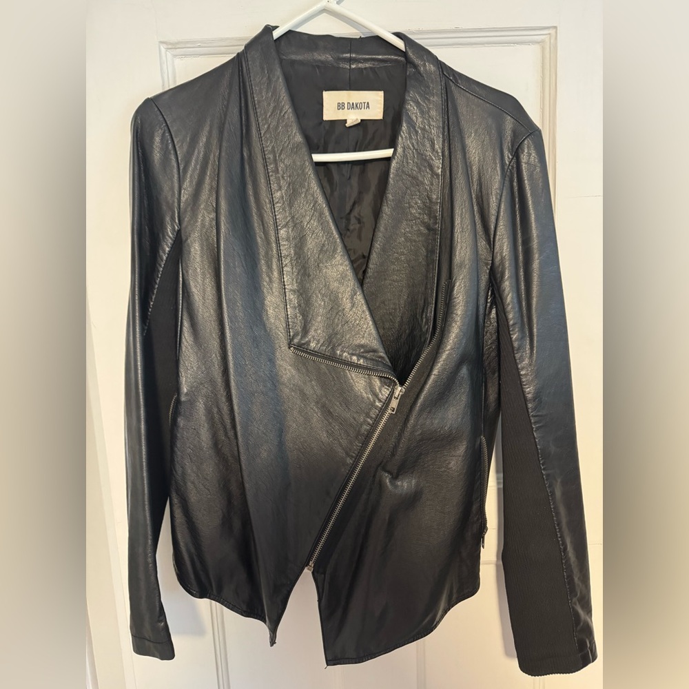 BB Dakota Asymmetrical Black Leather Jacket